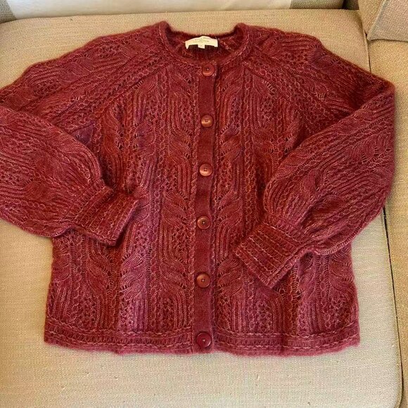 BEST Sezane Alma Cardigan Small Rosewood Pink Kid Mohair Sweater Knit French - Picture 6 of 11